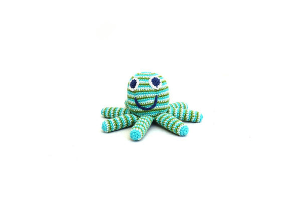 Handmade Crochet Fair Trade Blue Green Octopus Rattle