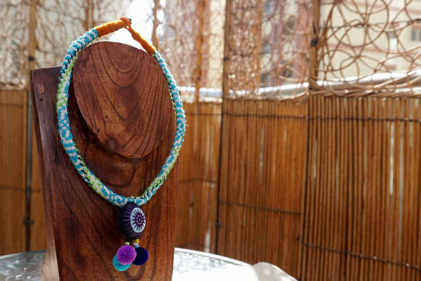 Cotton Bead Hmong Necklace Blue