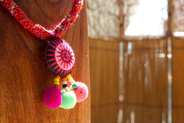 Cotton Bead Hmong Necklace Pink