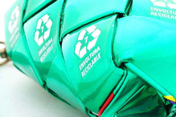Recycled Juice Carton Clutch Bag Green Close Up