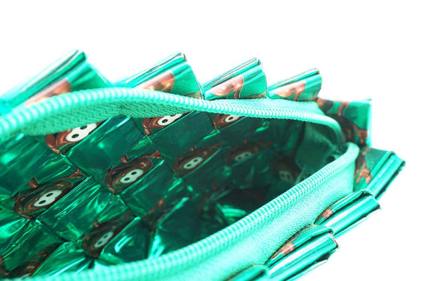 Recycled Juice Carton Clutch Bag Green Inside