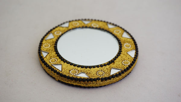 Fair Trade Black & Gold Embroidered Beaded Pocket Mirror