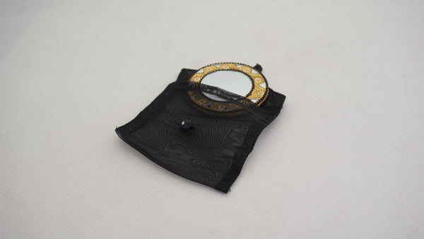 Fair Trade Black & Gold Embroidered Beaded Pocket Mirror