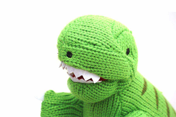 Knitted fair trade toy dinosaur t-rex