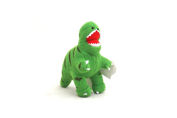 Knitted fair trade toy dinosaur t-rex