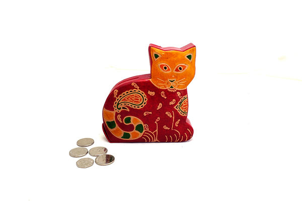 Red cat fair trade leather money box
