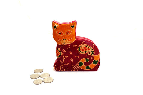 Red cat fair trade leather money box