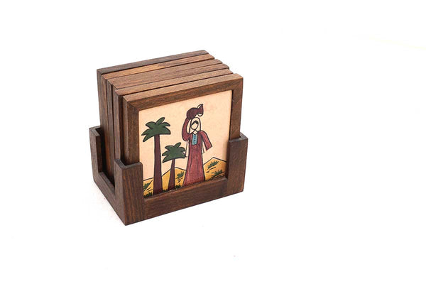 Fair Trade hand painted wooden and ceramic coaster set