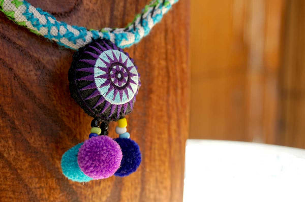Cotton Bead Hmong Necklace Blue
