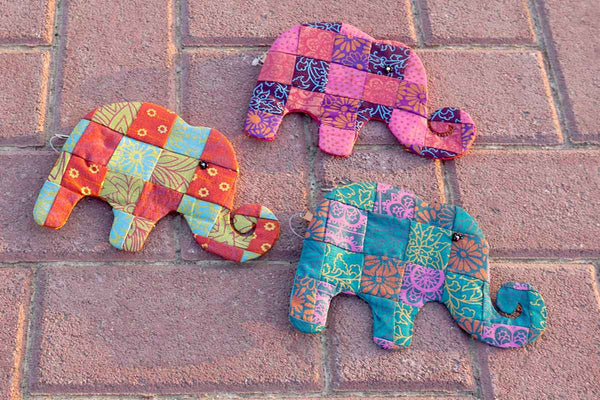 Fair Trade Naturally Printed Cotton Patchwork Elephant Purse